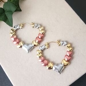 Tricolor Gold Filled Heart Hoop Earrings